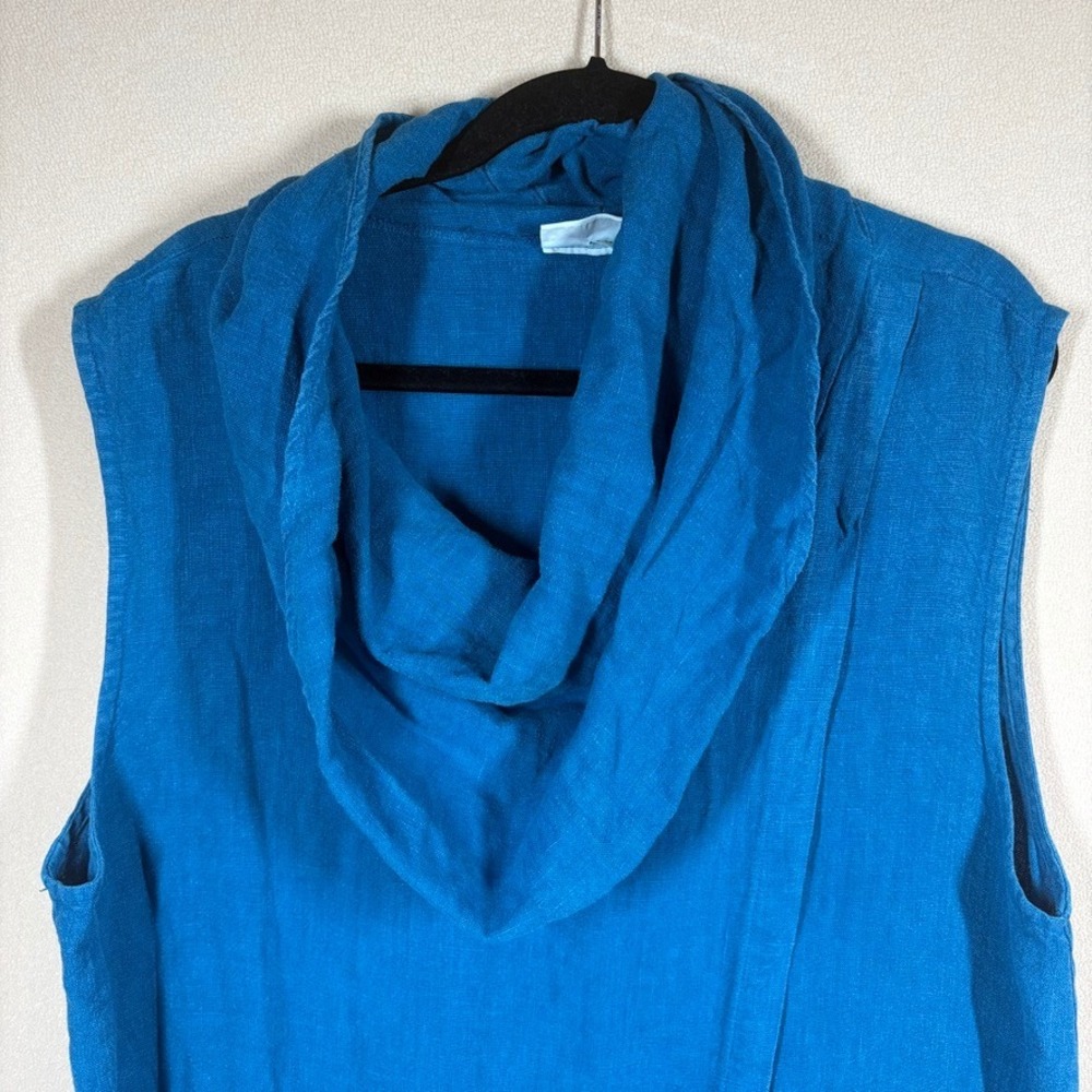 Bryn Walker Lagenlook Linen Cowl Neck Asymmetric Hem Sleeveless Tunic XL Teal
